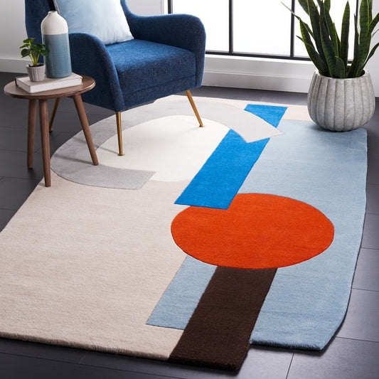 Sunset Geometry Rug – Bold Geometric 9x12 Area Rug with Vibrant Orange Accent, Perfect for Bedroom, Office, Outdoor Spaces, and Modern Home Décor