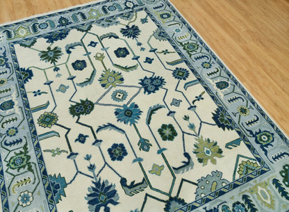 Azure Harmony Oushak - Hand-Knotted Turkish Rug | Blue & Ivory with Green and Navy Accents | Modern Oushak Rug