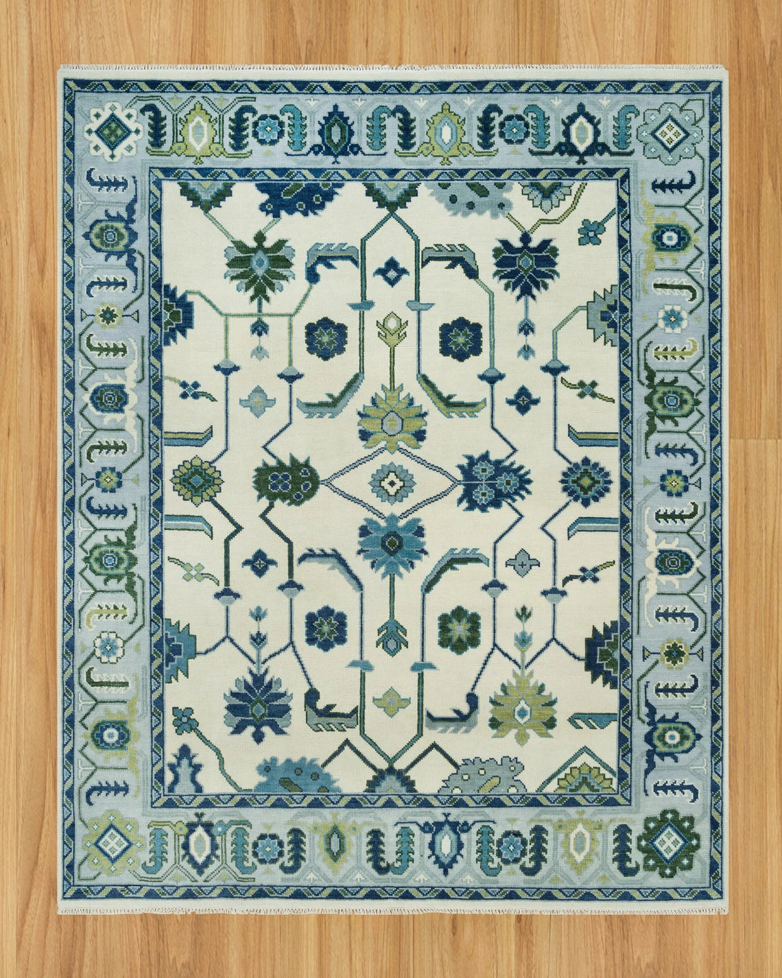 Azure Harmony Oushak - Hand-Knotted Turkish Rug | Blue & Ivory with Green and Navy Accents | Modern Oushak Rug