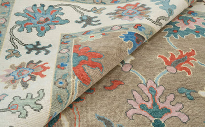 Neutral Oushak Rug – Beige & Ivory Wool Area Rug | Handknotted Turkish Rug 8x10 / 9x12 for Modern Bedroom or Living Room