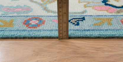 Oushak Rug – Light Blue Wool Area Rug 8x10 or 9x12 | Ivory, Pink, Green, Navy | Handknotted Turkish Carpet