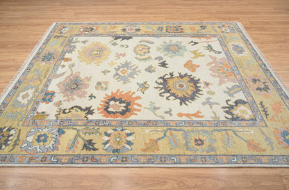 Neutral Oushak Rug – Ivory & Gold Wool Area Rug | Contemporary Multicolored Turkish Rug for Living Room or Bedroom