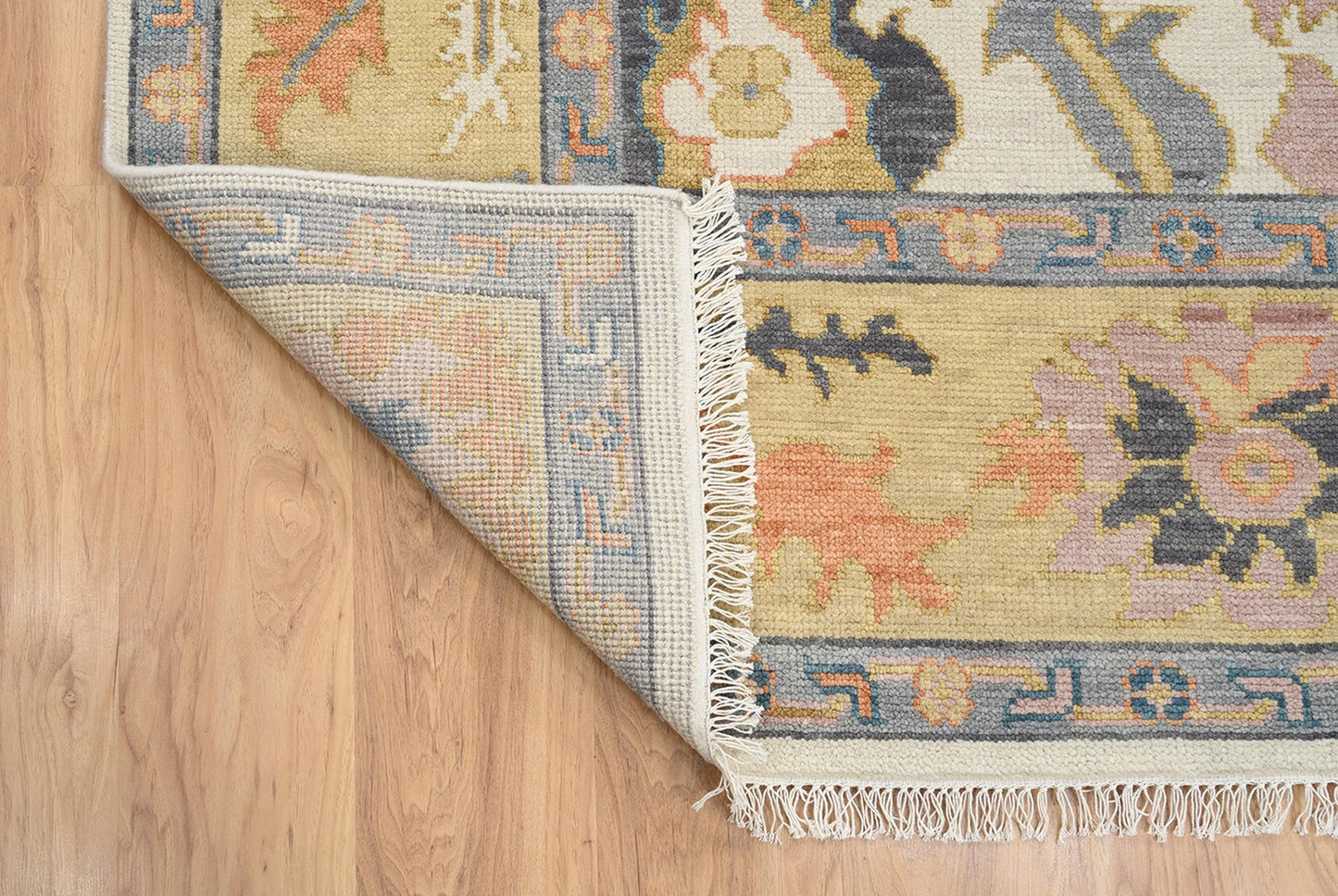 Neutral Oushak Rug – Ivory & Gold Wool Area Rug | Contemporary Multicolored Turkish Rug for Living Room or Bedroom