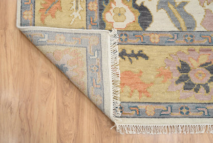 Neutral Oushak Rug – Ivory & Gold Wool Area Rug | Contemporary Multicolored Turkish Rug for Living Room or Bedroom