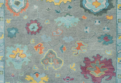 Modern Oushak Rug – Gray Green Wool | Colorful Abstract Turkish Area Rug
