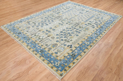 Handmade Persian Rug – Yellow Blue Floral Wool Area Rug 8x10 | Cream, Gold, Green & Ivory for Living Room