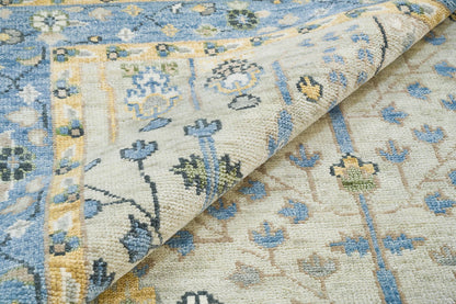 Handmade Persian Rug – Yellow Blue Floral Wool Area Rug 8x10 | Cream, Gold, Green & Ivory for Living Room