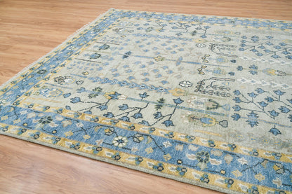 Handmade Persian Rug – Yellow Blue Floral Wool Area Rug 8x10 | Cream, Gold, Green & Ivory for Living Room