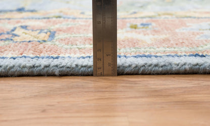 Bright Modern Oushak Wool Rug – Hand-Knotted Turkish Rug in Gray, Rust, Navy Blue & Olive Green