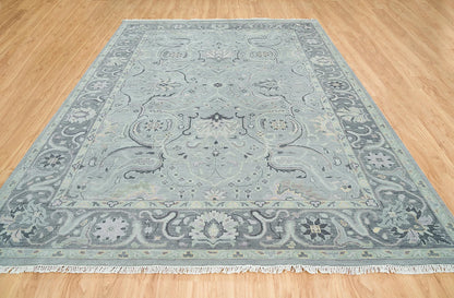 Silver Gray Oushak Rug – Lilac & Muted Green Accent Wool Area Rug | Handknotted Turkish Rug ‘Arctic Frost’ for Living Room