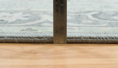 Silver Gray Oushak Rug – Lilac & Muted Green Accent Wool Area Rug | Handknotted Turkish Rug ‘Arctic Frost’ for Living Room