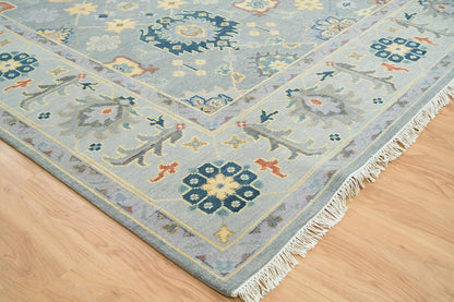 Gray Oushak Rug – Colorful Floral Wool Area Rug | Navy, Red & Cream | Large Handmade Turkish Rug for Bedroom or Living Room