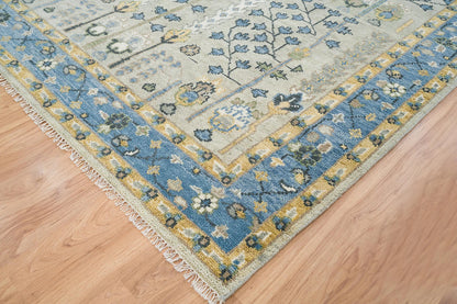 Handmade Persian Rug – Yellow Blue Floral Wool Area Rug 8x10 | Cream, Gold, Green & Ivory for Living Room