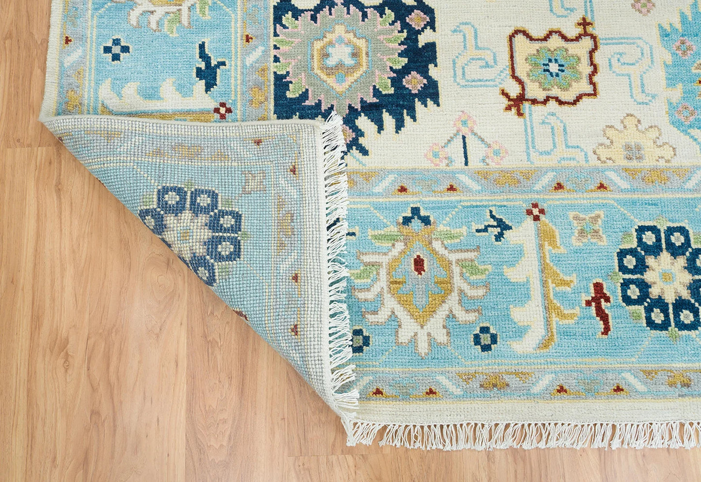 Ivory & Sky Blue Oushak Rug – Handmade Wool Area Rug | Large Colorful Modern Indoor Carpet for Living Room