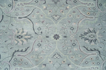 Silver Gray Oushak Rug – Lilac & Muted Green Accent Wool Area Rug | Handknotted Turkish Rug ‘Arctic Frost’ for Living Room