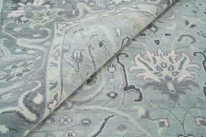 Silver Gray Oushak Rug – Lilac & Muted Green Accent Wool Area Rug | Handknotted Turkish Rug ‘Arctic Frost’ for Living Room