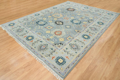 Gray Oushak Rug – Colorful Floral Wool Area Rug | Navy, Red & Cream | Large Handmade Turkish Rug for Bedroom or Living Room
