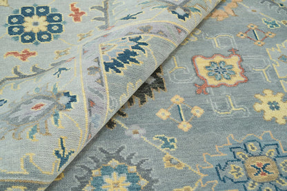 Gray Oushak Rug – Colorful Floral Wool Area Rug | Navy, Red & Cream | Large Handmade Turkish Rug for Bedroom or Living Room