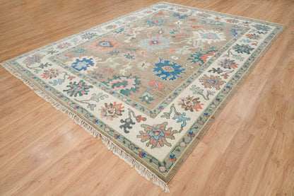 Neutral Oushak Rug – Beige & Ivory Wool Area Rug | Handknotted Turkish Rug 8x10 / 9x12 for Modern Bedroom or Living Room