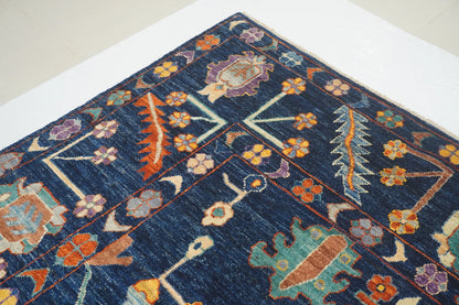 Modern Hand-Knotted Navy Multicolor Oushak Rug – Colorful Wool Rug for Living Room, Kids, or Bedroom