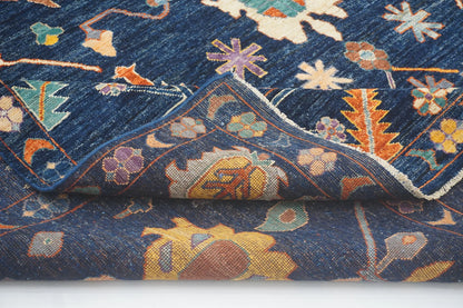 Modern Hand-Knotted Navy Multicolor Oushak Rug – Colorful Wool Rug for Living Room, Kids, or Bedroom