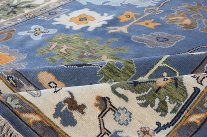Blue Indo Oushak Rug – Hand-Knotted Antique-Style Wool Area Rug (Multiple Sizes)