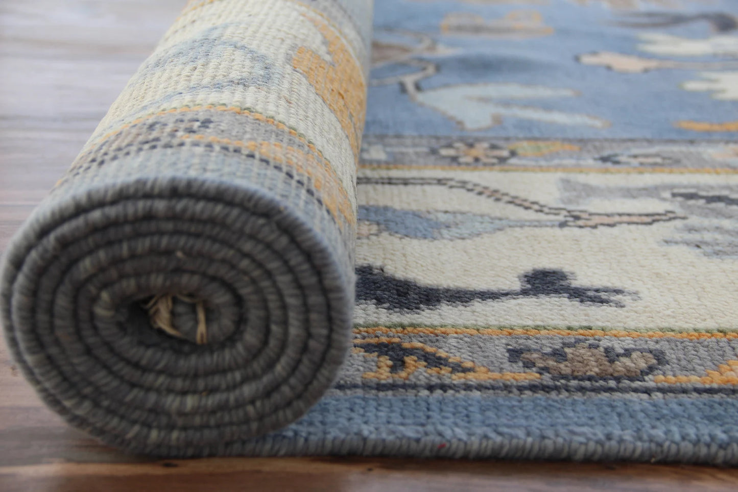 Blue Indo Oushak Rug – Hand-Knotted Antique-Style Wool Area Rug (Multiple Sizes)