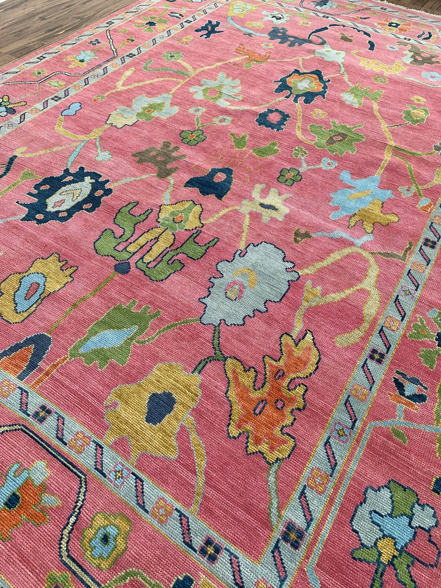 Pink Oushak Style Hand-Knotted Rug – Antique-Inspired Handmade Wool Area Rug (Multiple Sizes)