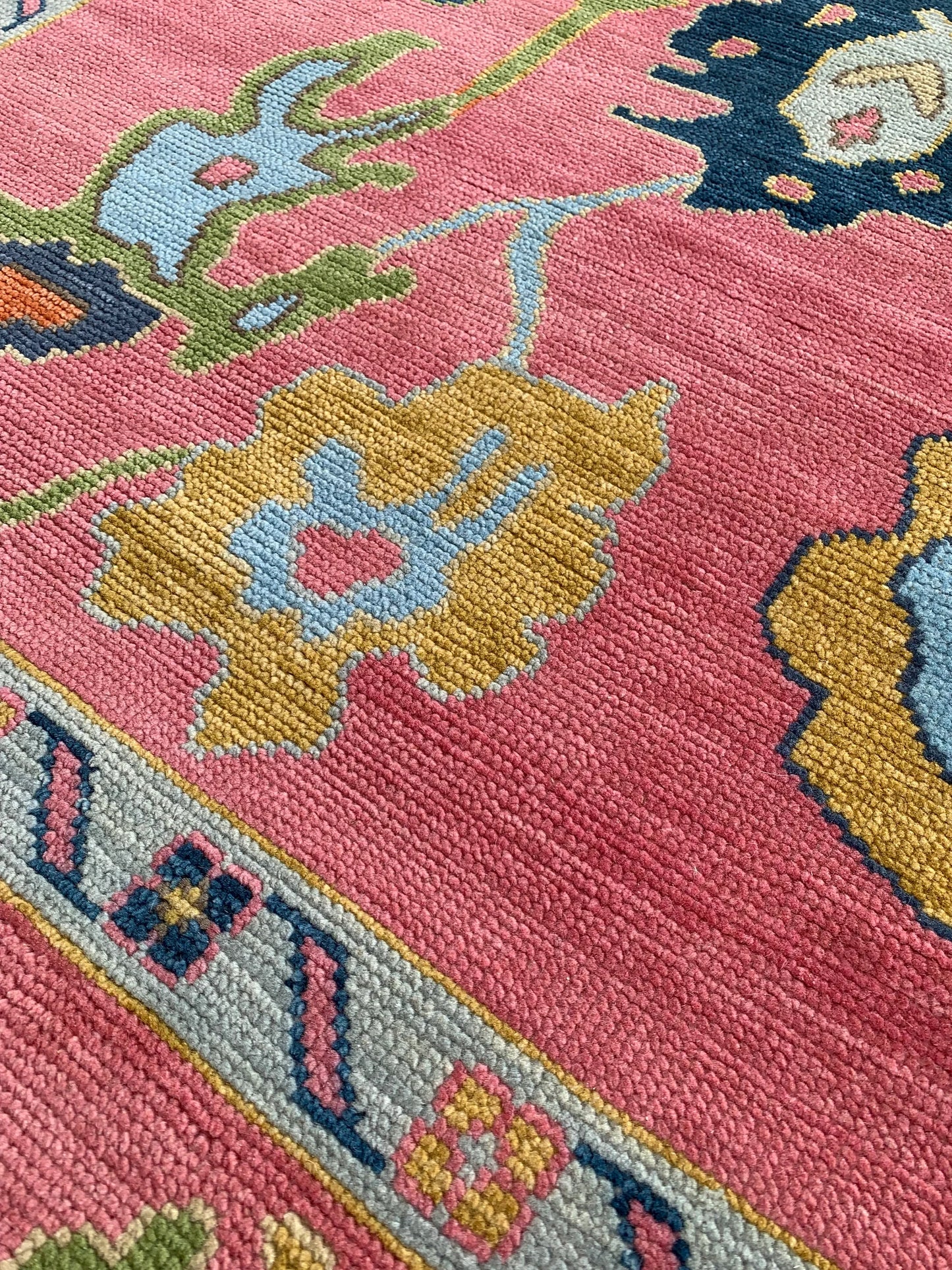 Pink Oushak Style Hand-Knotted Rug – Antique-Inspired Handmade Wool Area Rug (Multiple Sizes)