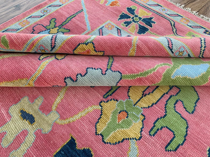 Pink Oushak Style Hand-Knotted Rug – Antique-Inspired Handmade Wool Area Rug (Multiple Sizes)