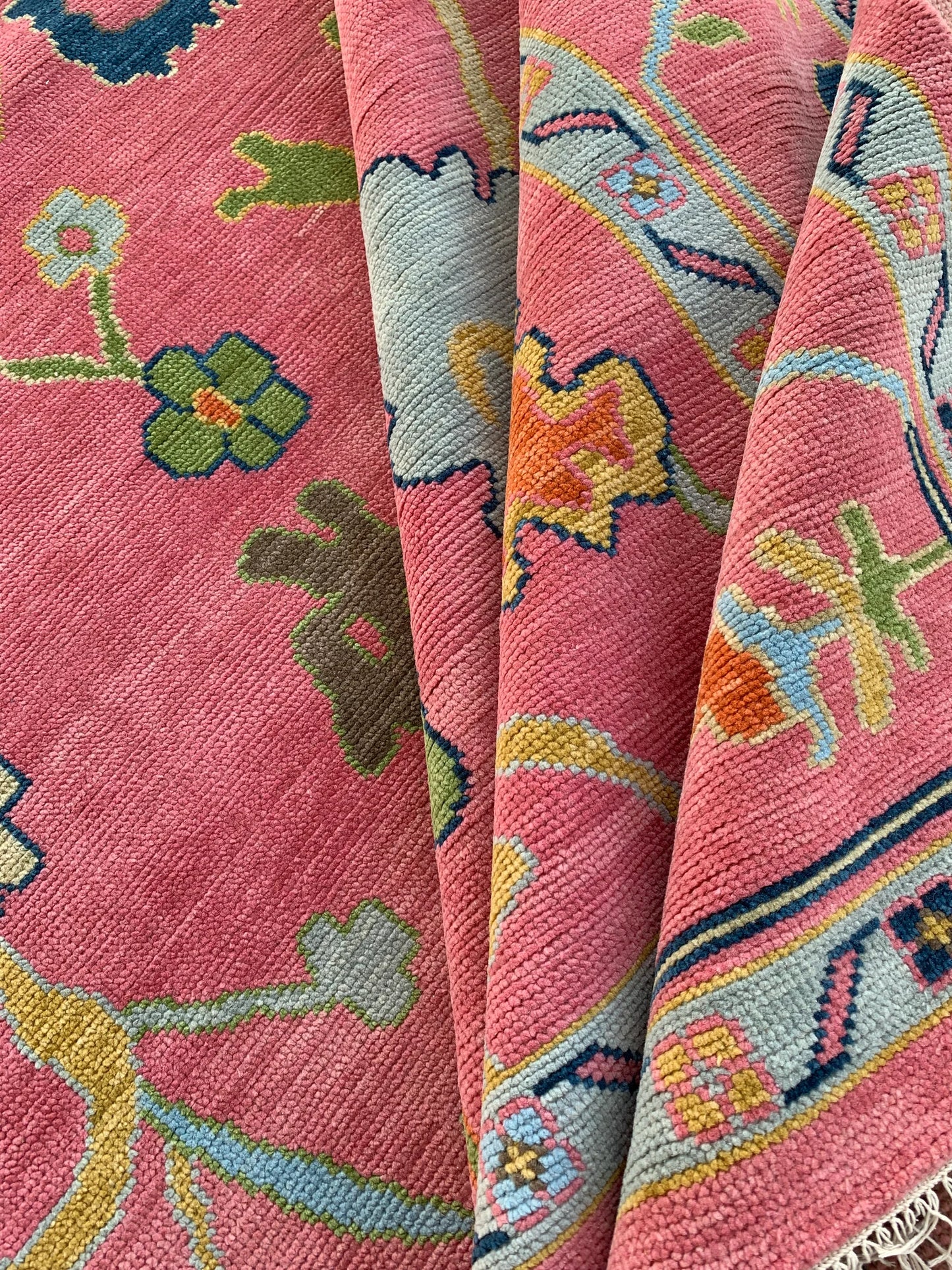 Pink Oushak Style Hand-Knotted Rug – Antique-Inspired Handmade Wool Area Rug (Multiple Sizes)