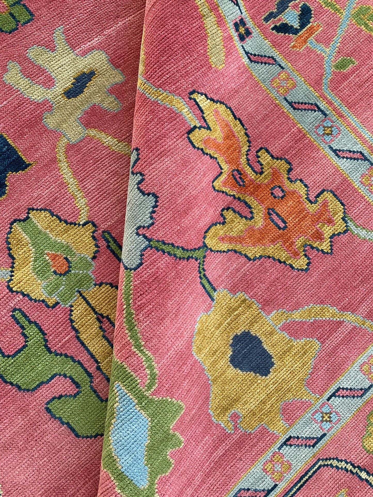 Pink Oushak Style Hand-Knotted Rug – Antique-Inspired Handmade Wool Area Rug (Multiple Sizes)