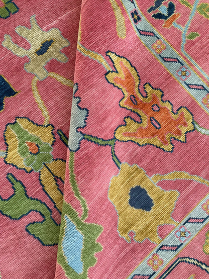 Pink Oushak Style Hand-Knotted Rug – Antique-Inspired Handmade Wool Area Rug (Multiple Sizes)
