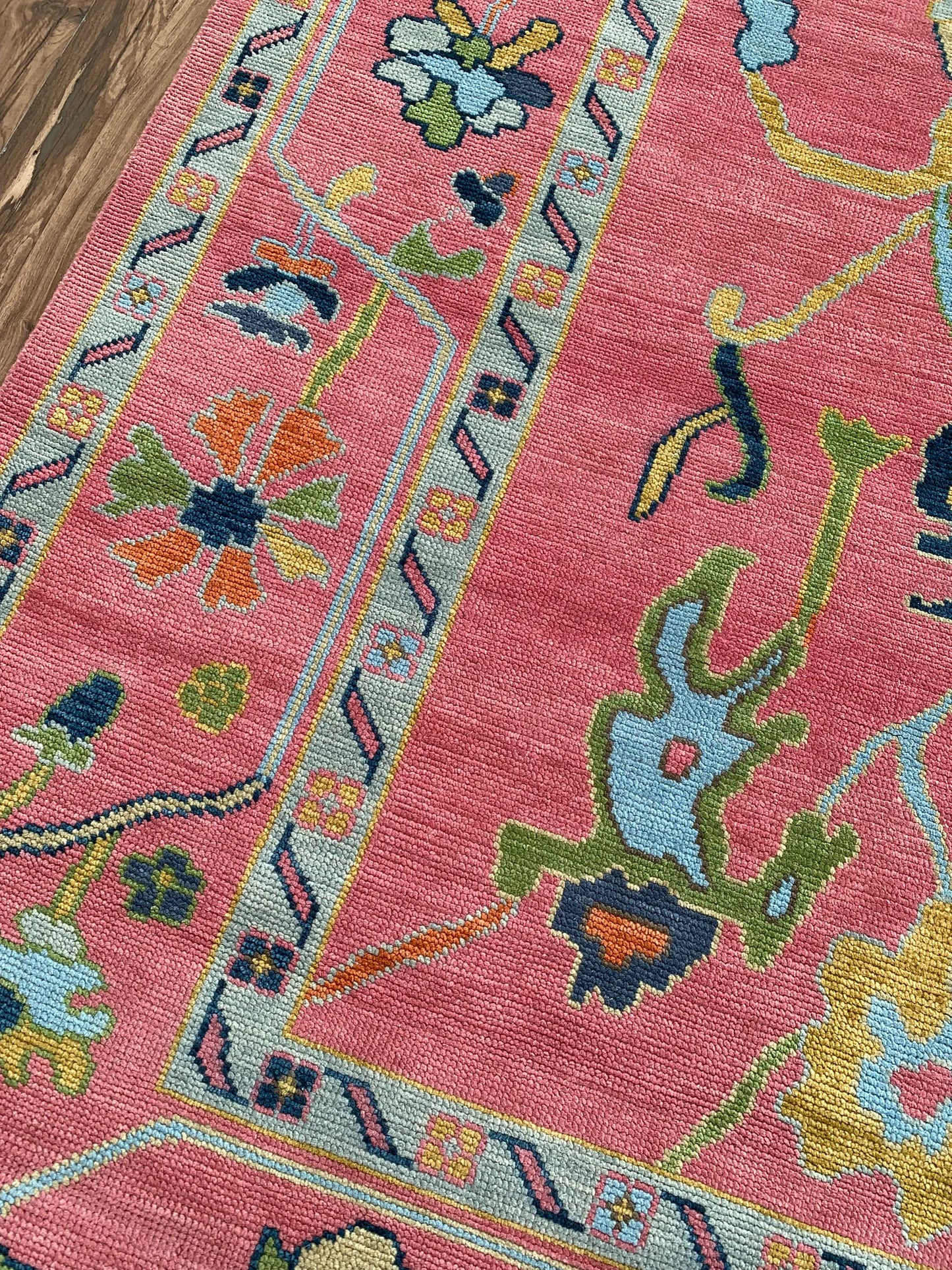Pink Oushak Style Hand-Knotted Rug – Antique-Inspired Handmade Wool Area Rug (Multiple Sizes)
