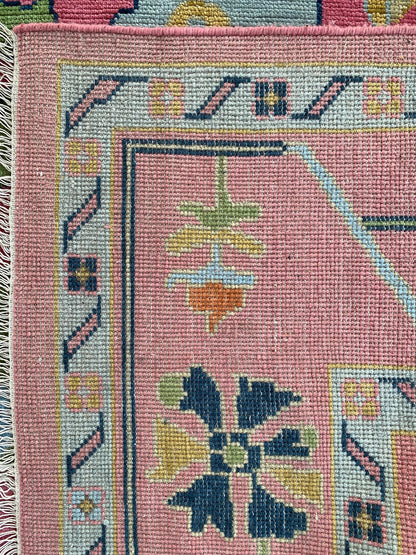 Pink Oushak Style Hand-Knotted Rug – Antique-Inspired Handmade Wool Area Rug (Multiple Sizes)