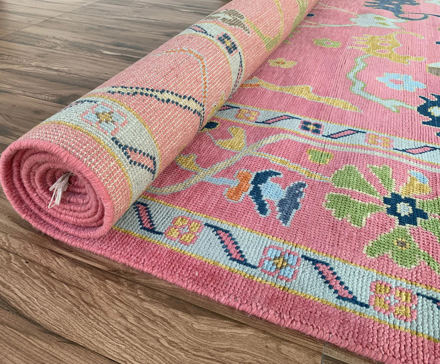 Pink Oushak Style Hand-Knotted Rug – Antique-Inspired Handmade Wool Area Rug (Multiple Sizes)