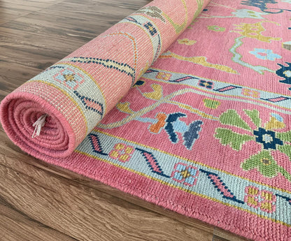 Pink Oushak Style Hand-Knotted Rug – Antique-Inspired Handmade Wool Area Rug (Multiple Sizes)