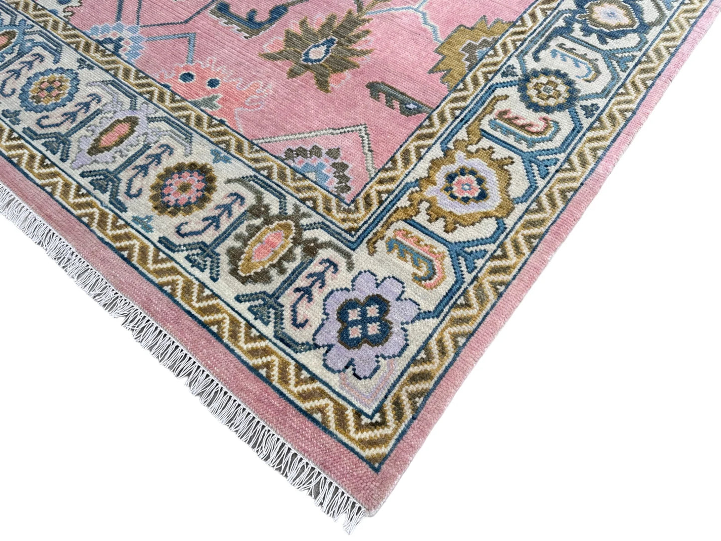 Pink Oushak Hand-Knotted Rug – Handmade Antique-Inspired Living Room Carpet