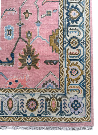 Pink Oushak Hand-Knotted Rug – Handmade Antique-Inspired Living Room Carpet