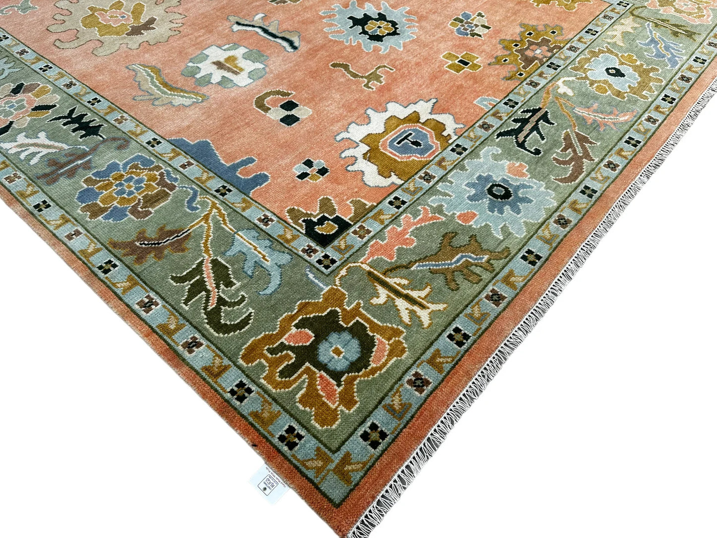 Pink Oushak Hand-Knotted Peach Indo Oushak Wool Rug – Antique Turkish-Inspired Handmade Oriental CarpetHand-Knotted Rug – Handmade Antique-Inspired Living Room Carpet (Copy)