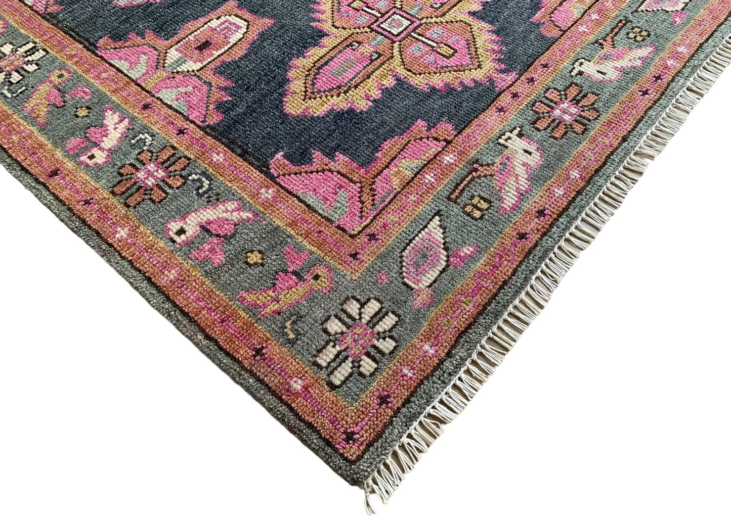 Hand-Knotted Navy Blue Turkish Oushak Rug – Large Wool Oriental Area Rug for Living Room or Bedroom
