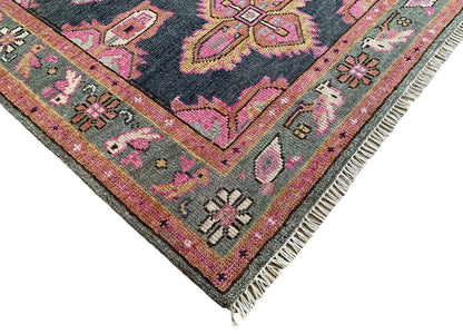 Hand-Knotted Navy Blue Turkish Oushak Rug – Large Wool Oriental Area Rug for Living Room or Bedroom