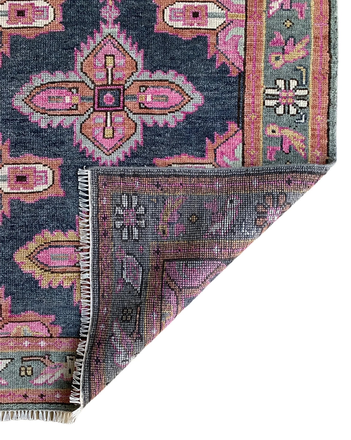 Hand-Knotted Navy Blue Turkish Oushak Rug – Large Wool Oriental Area Rug for Living Room or Bedroom