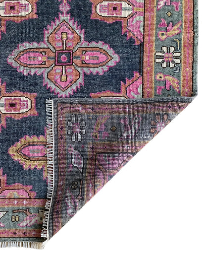 Hand-Knotted Navy Blue Turkish Oushak Rug – Large Wool Oriental Area Rug for Living Room or Bedroom