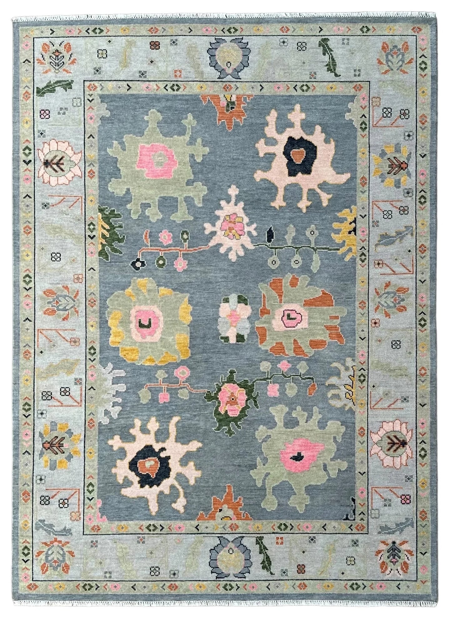 Grey Turkish Oushak Hand-Knotted Rug – Antique-Style Handmade Wool Area Rug