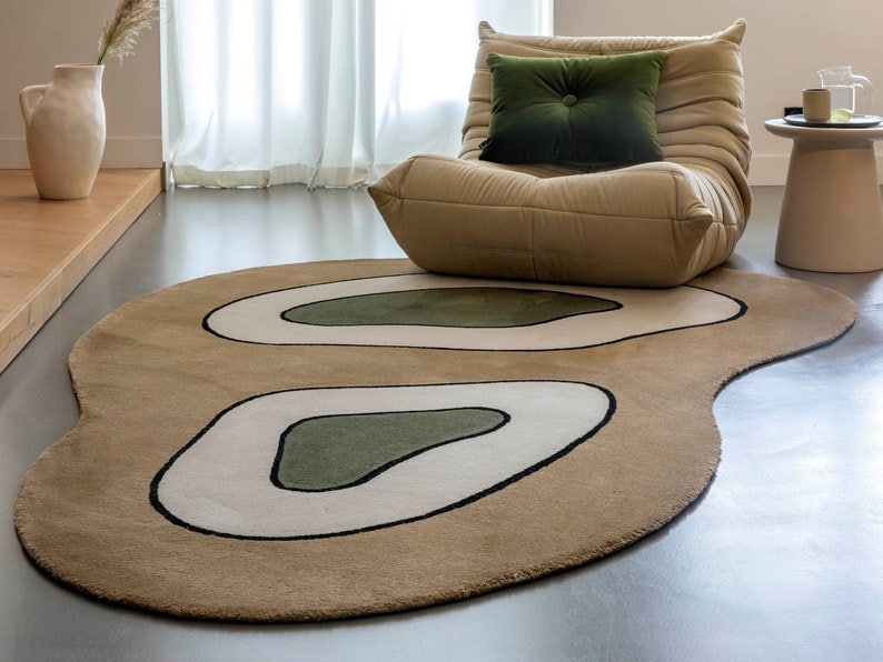 Irregular Shape Beige brown-green Tufted Rug