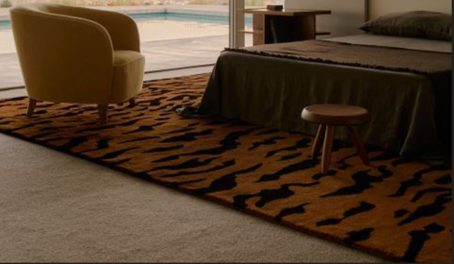 Hand-Tufted Tigris Gold - Black Animal Print Wool Rug - Custom Sizes for Living Room and Outdoor Use | 8x10, 8x11, 9x10, 9x12 Rugs