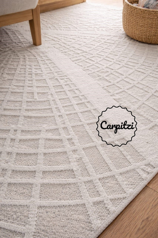 Hand-Tufted Loop Cut Rug – Modern Textured white Wool Area Rug Carpitzi