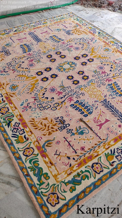 Hand Tufted Persian-inspired Wool Rug, Multicolor Floral Rug for Living Room, Bedroom, Office, Kids Room, Soft and Cozy Luxury Rug