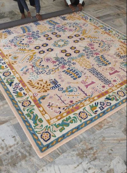 Hand Tufted Persian-inspired Wool Rug, Multicolor Floral Rug for Living Room, Bedroom, Office, Kids Room, Soft and Cozy Luxury Rug